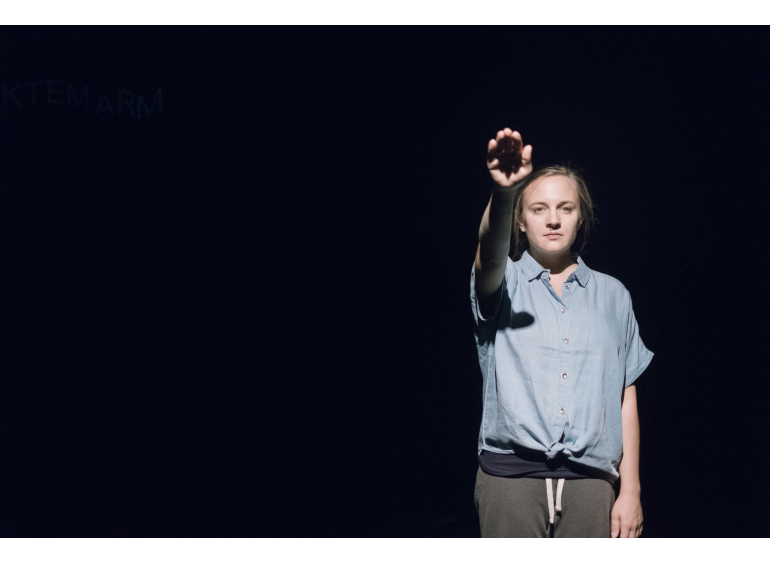 Oliver Zahn / HAUPTAKTION, Situation with Outstretched Arm—An Essay Performance, 2015, performance, steirischer herbst, photo: Clara Wildberger